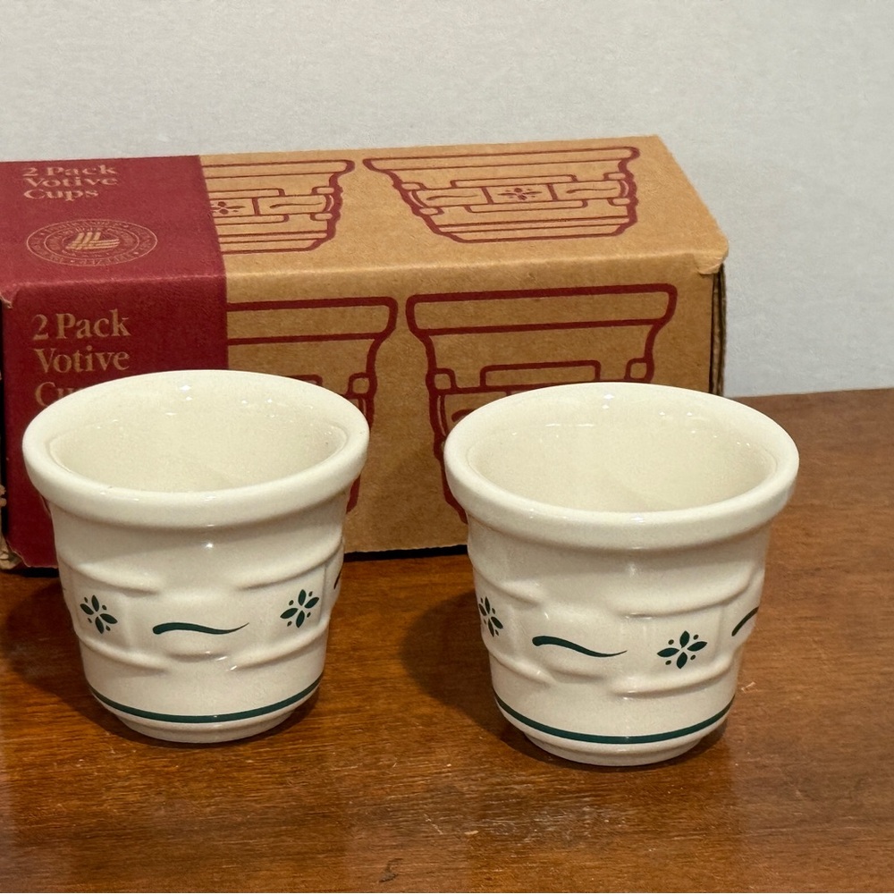 NEW IN BOX LONGABERGER POTTERY WOVEN TRADITIONS HERITAGE GREEN 2 VOTIVE CUPS